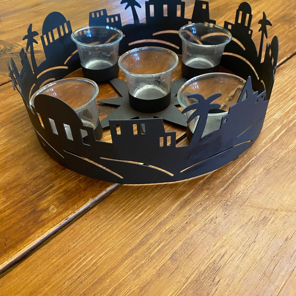 Bethlehem Black Metal Silhouette Candle‎ Holder with 5 Glass Votives